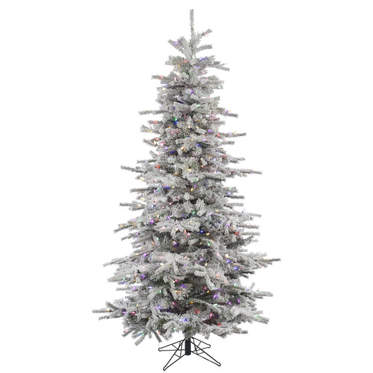 Vickerman 8.5' Flocked Sierra Fir Slim Artificial Christmas Tree Multi-Colored LED Dura-Lit lights