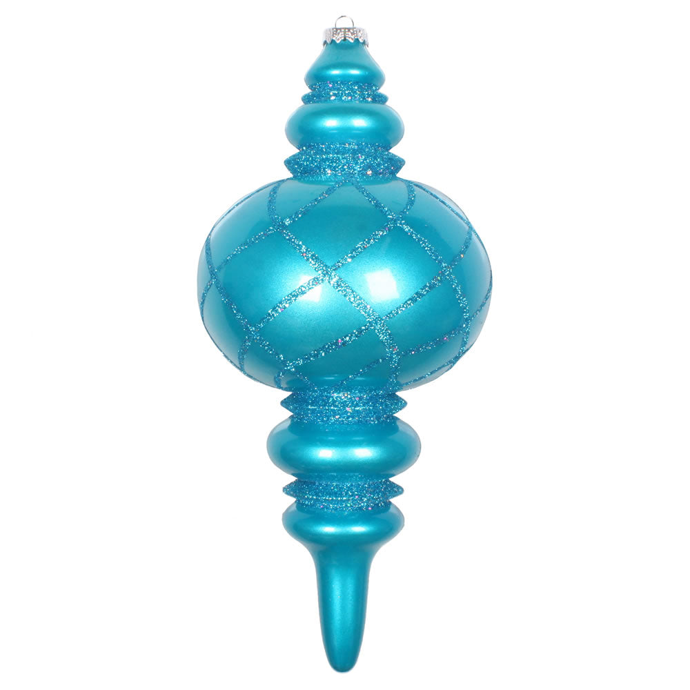 Vickerman 13" Turquoise Candy Finish Net Top Finial Ornament with Glitter Accents