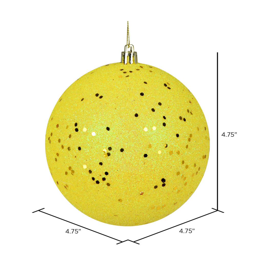 Vickerman 4.75" Yellow Sequin Ball Ornament 4 per Bag