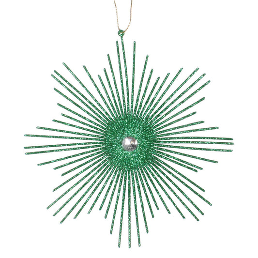 Vickerman 6.5" Green Snowflake Burst Glitter Christmas Ornament 6 per Bag