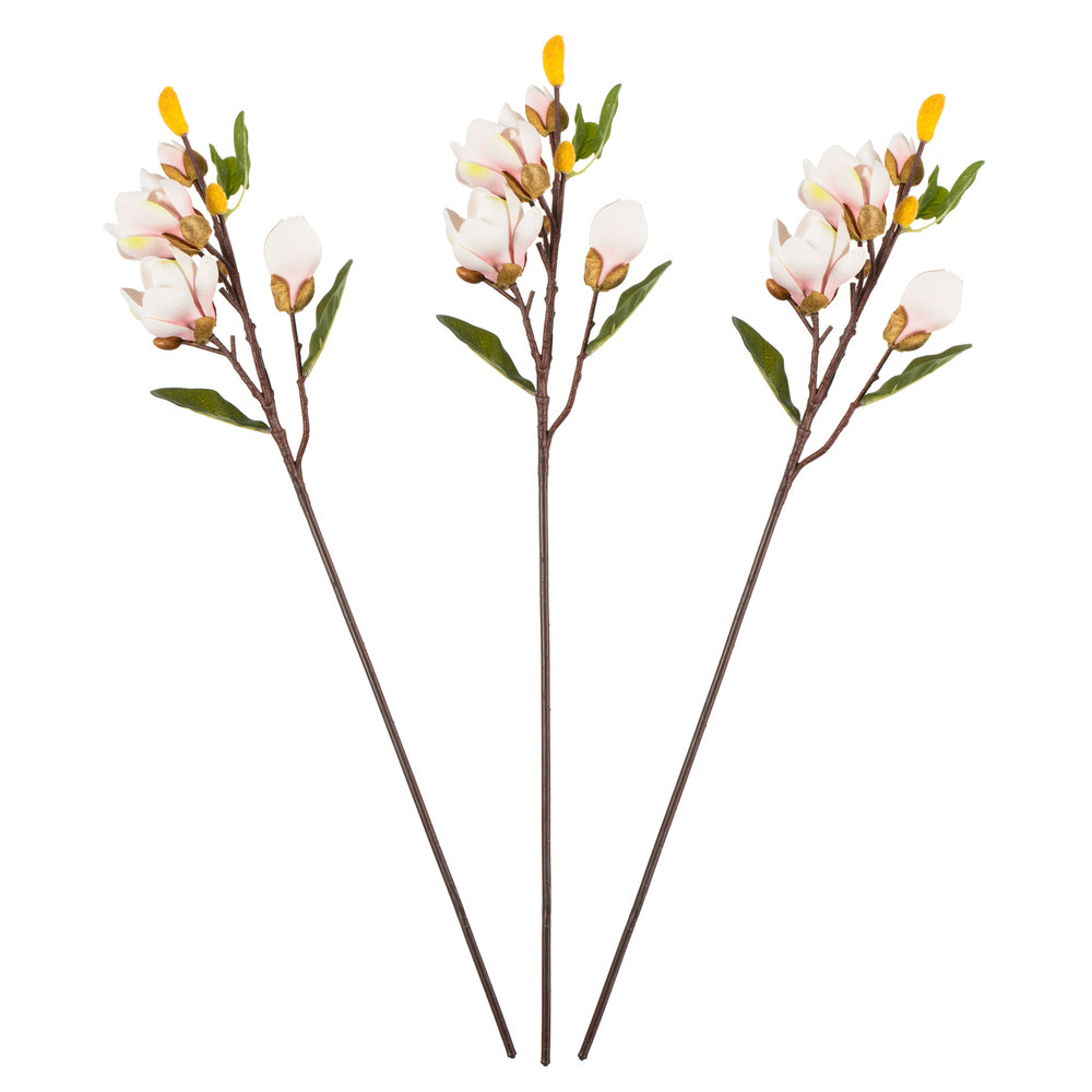 Vickerman 28" Artificial Pink Magnolia Stem Set of 3