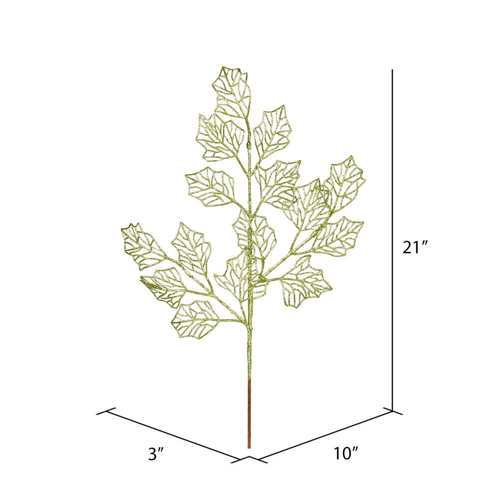 Vickerman 21" Lime Glitter Holly Leaf Lace Artificial Christmas Spray. Includes 12 sprays per pack.