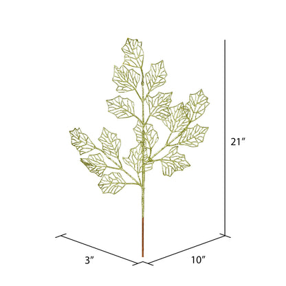Vickerman 21" Lime Glitter Holly Leaf Lace Artificial Christmas Spray. Includes 12 sprays per pack.