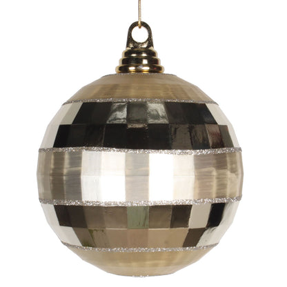 Vickerman 5.5" Champagne Shiny and Matte Mirror Ball Christmas Ornament with Glitter Accents