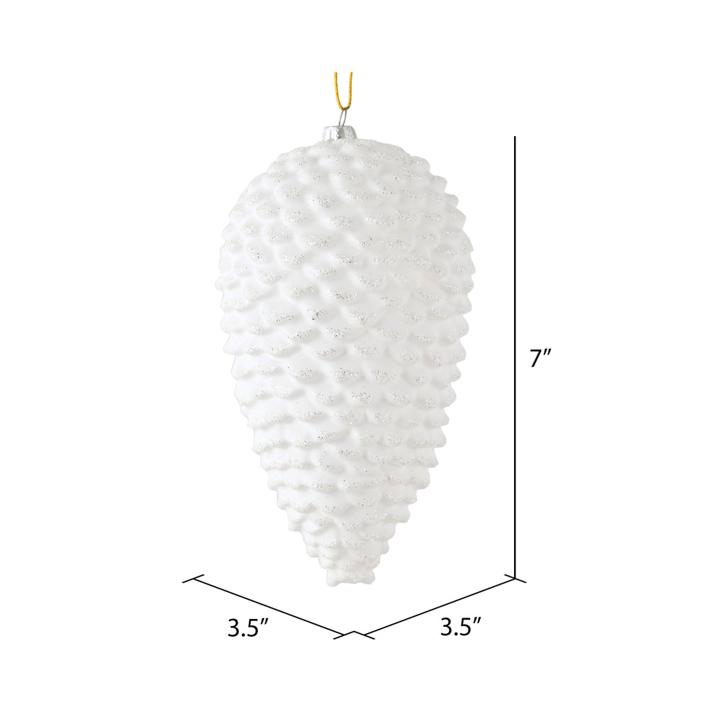 Vickerman 7" White Matte Glitter Pinecone Christmas Ornament 4 per pack