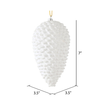 Vickerman 7" White Matte Glitter Pinecone Christmas Ornament 4 per pack