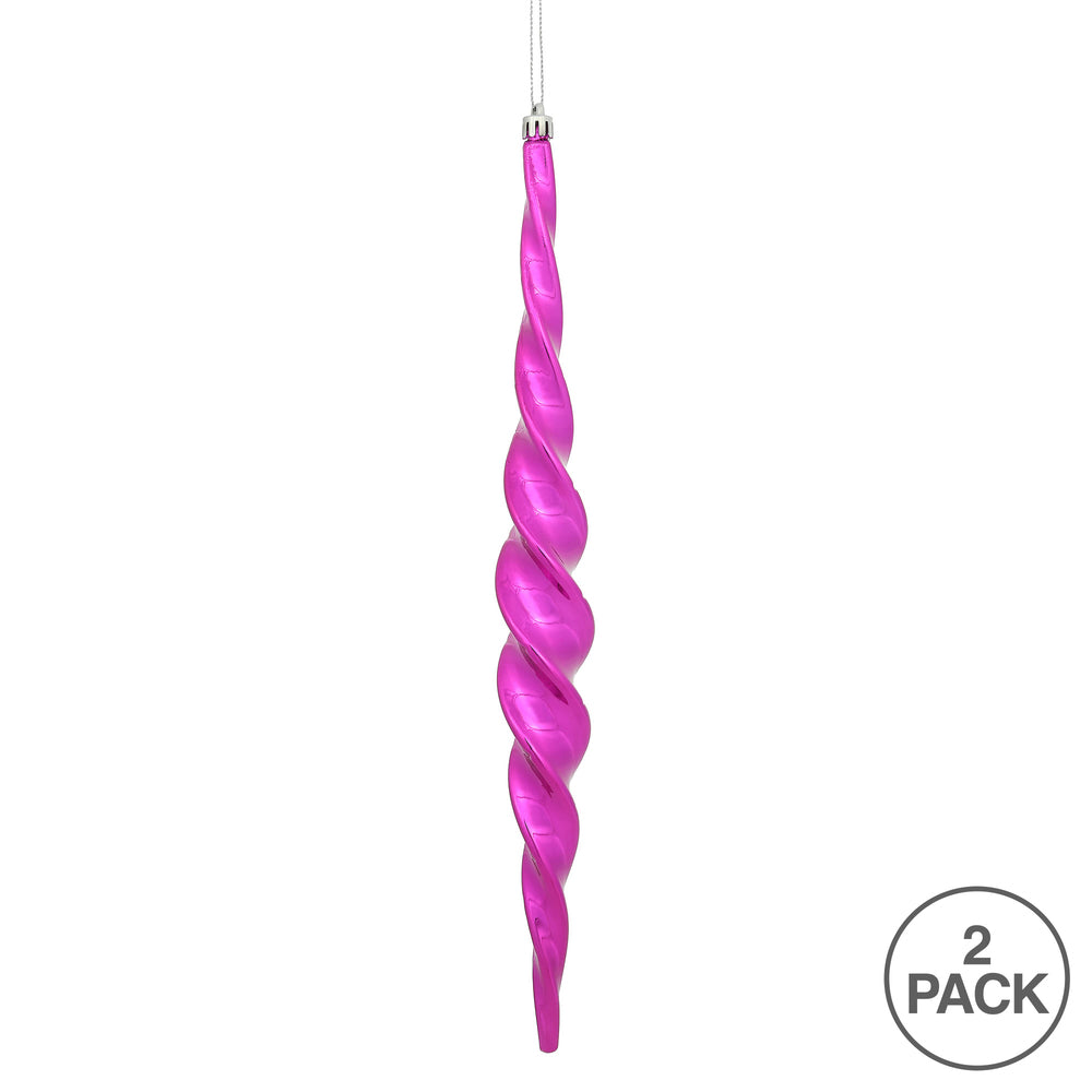 Vickerman 14.6" Fuchsia Shiny Spiral Icicle Christmas Ornament Pack of 2