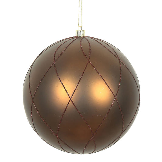 Vickerman 6" Mocha Matte and Glitter Swirl Ball Ornament 3 per Box