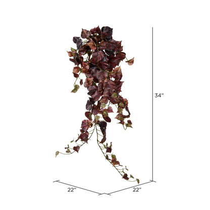Vickerman 34" Artificial Burgundy Grape Leaf Ivy Hanging Bush.