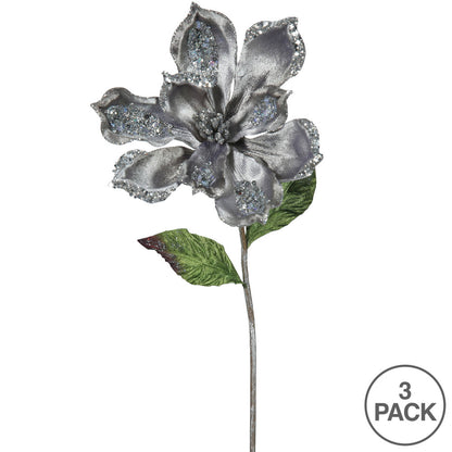 Vickerman 22" Pewter Velvet Magnolia Artificial Christmas Pick 3 per Bag