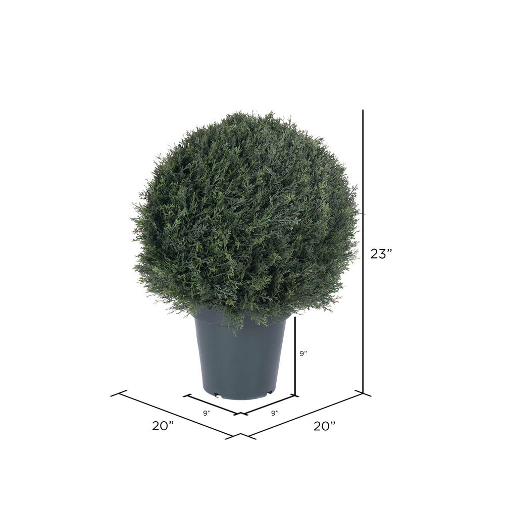 Vickerman 20" Artificial UV Resistant Pond Cypress Topiary in Two Tone Green Pot.