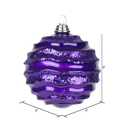 Vickerman 6" Plum Stripe Candy Finish Wave Ball Christmas Ornament with Glitter Accents