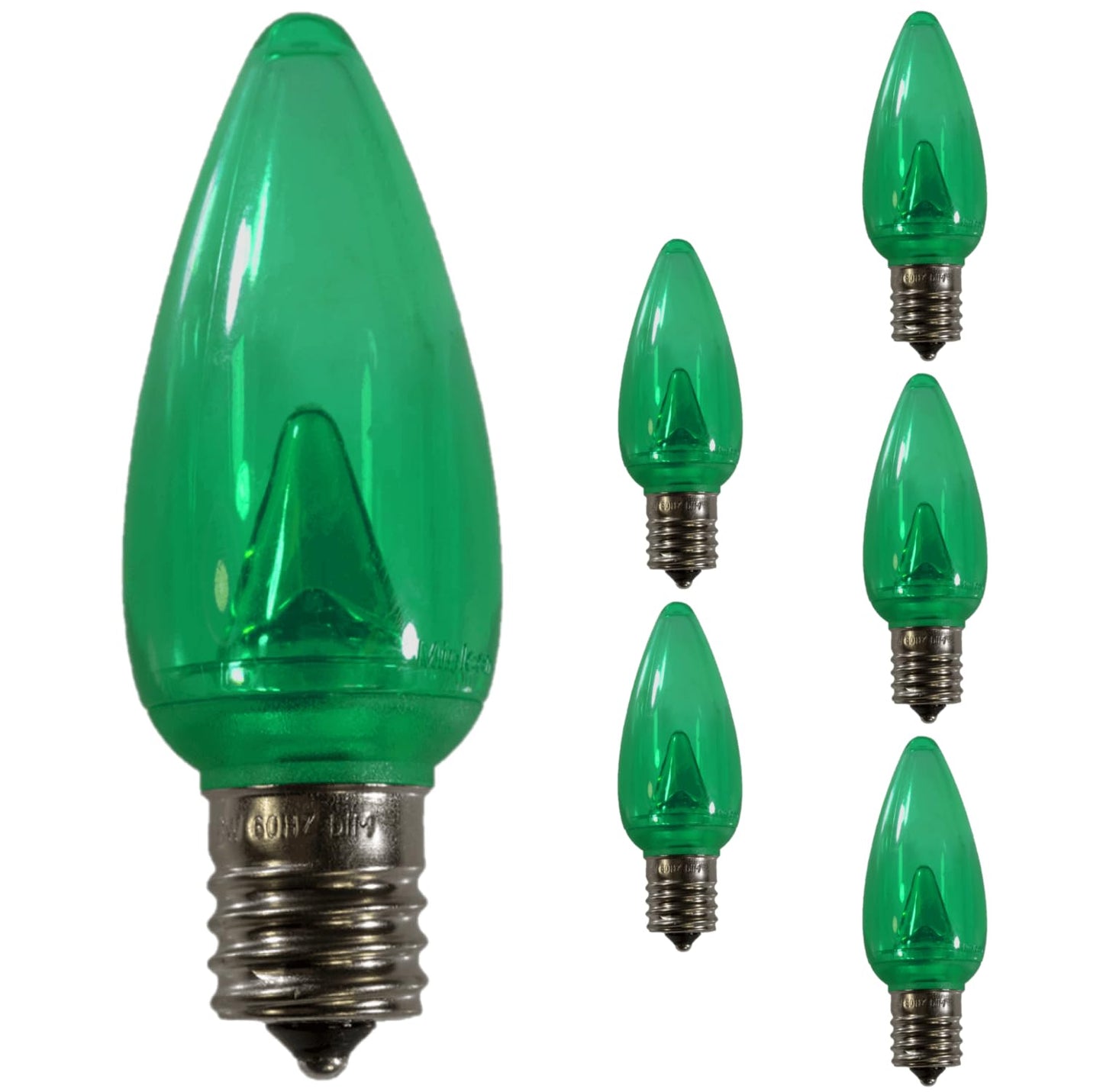 Damar- C9 LED Replacement Christmas Light Bulb Transparent Green 0.6W-0.96W E17 Intermediate Base Dimmable Indoor Outdoor Rated 100-130V Pack of 6- Commercial Grade Shatterproof String Colored Light