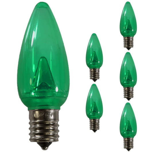 Damar- C9 LED Replacement Christmas Light Bulb Transparent Green 0.6W-0.96W E17 Intermediate Base Dimmable Indoor Outdoor Rated 100-130V Pack of 6- Commercial Grade Shatterproof String Colored Light