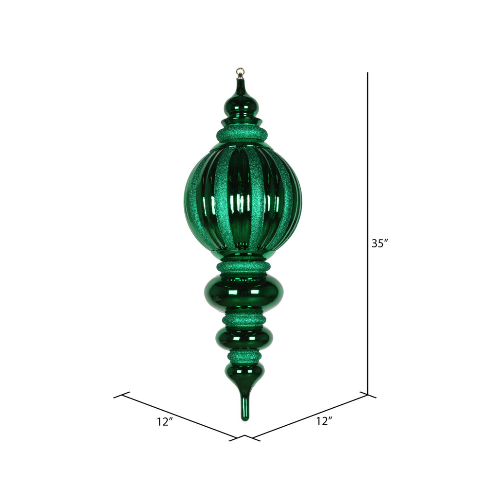 Vickerman 35" Green Shiny Finial Ornament with Glitter Accents