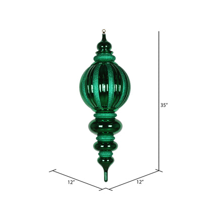 Vickerman 35" Green Shiny Finial Ornament with Glitter Accents