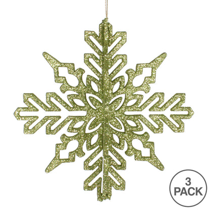 Vickerman 6" Lime 3D Glitter Snowflake Christmas Ornament Set of 3