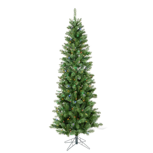 Vickerman 7.5' Salem Pencil Pine Artificial Christmas Tree 400 Multi-Colored LED Dura-lit Lights