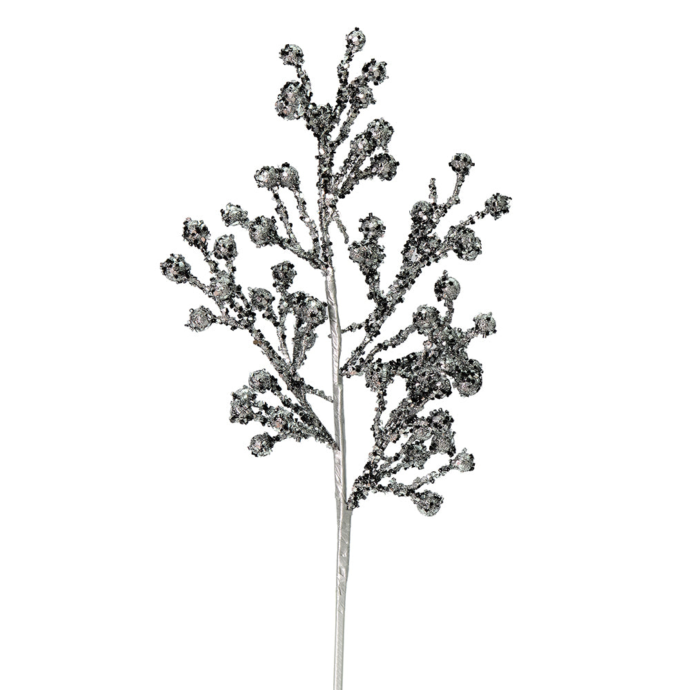 Vickerman 17" Pewter Glitter BerryArtificial Christmas Spray. Includes 6 sprays per pack.
