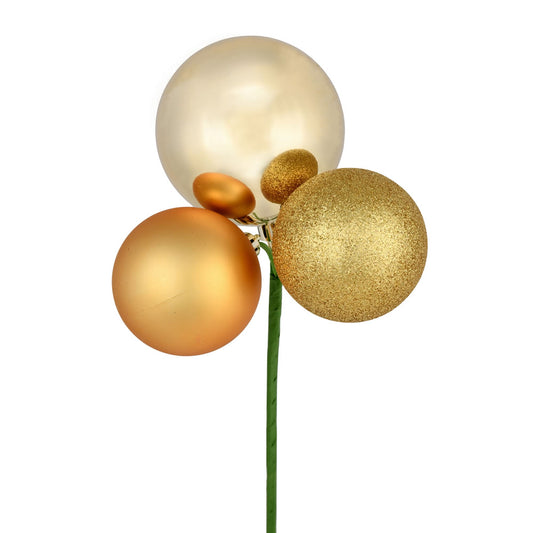 Vickerman 18" Gold Ball Ornament Christmas Pick 4 per set