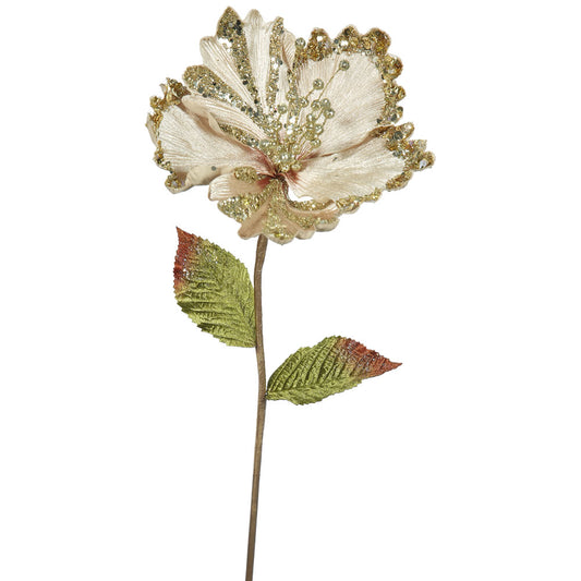 Vickerman 23" Champagne Hibiscus Artificial Christmas Pick 3 per Bag