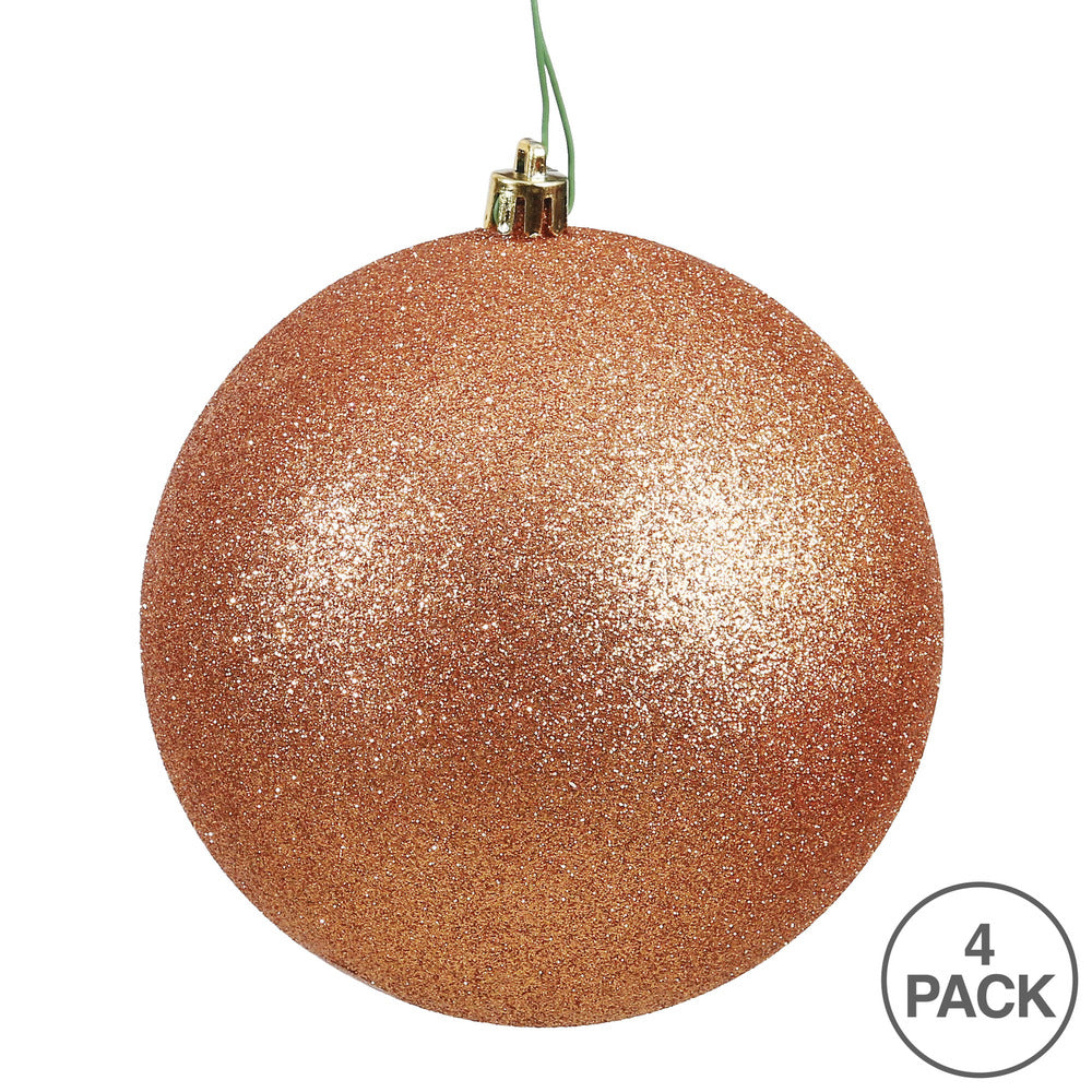 Vickerman 4.75" Rose Gold Glitter Ball Ornament 4 per Bag