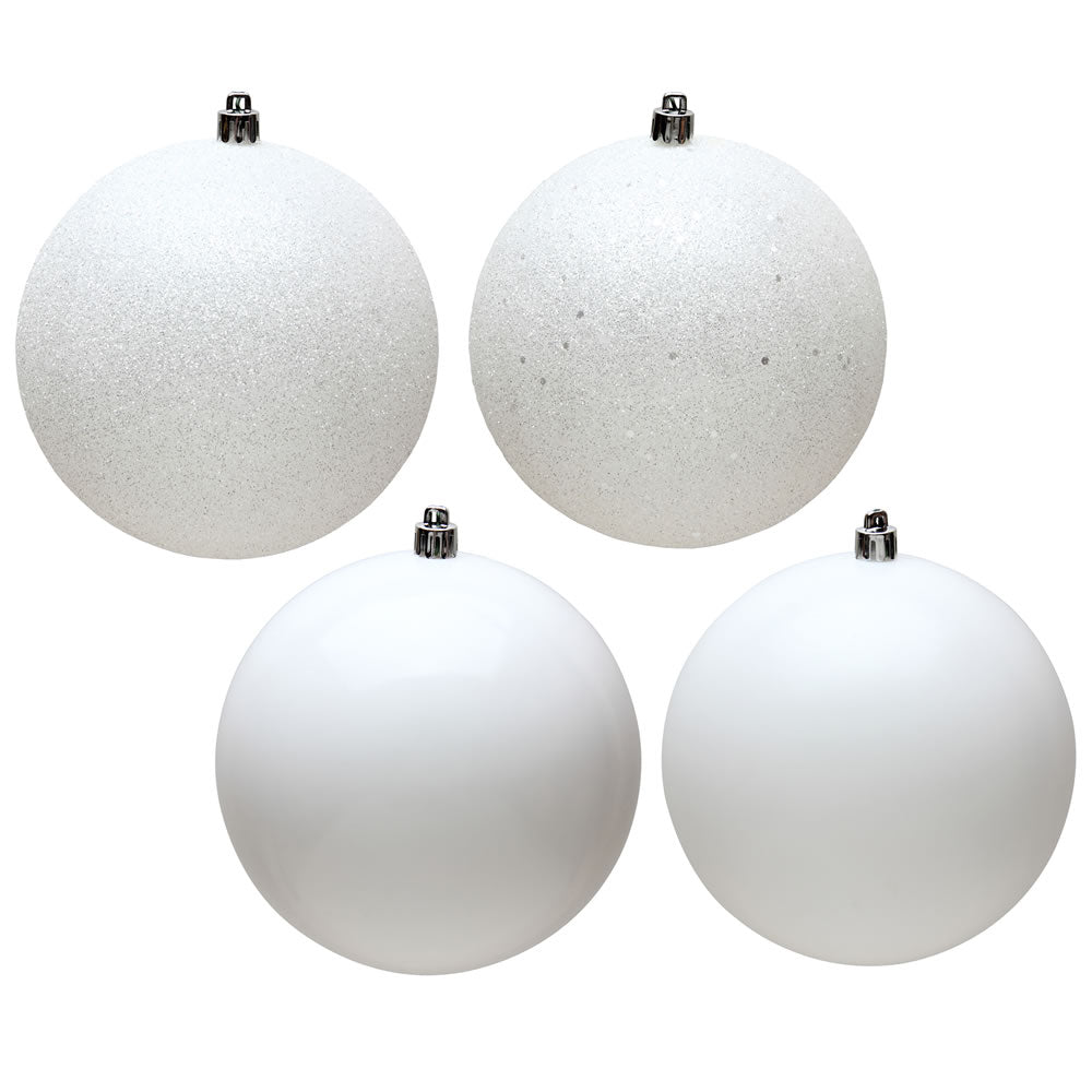 Vickerman 8" White 4-Finish Ball Ornament Assortment 4 per Bag