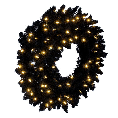 Vickerman 30" Flocked Black Fir Pre-Lit Artificial Wreath Dura-Lit® Warm White LED Mini Lights.