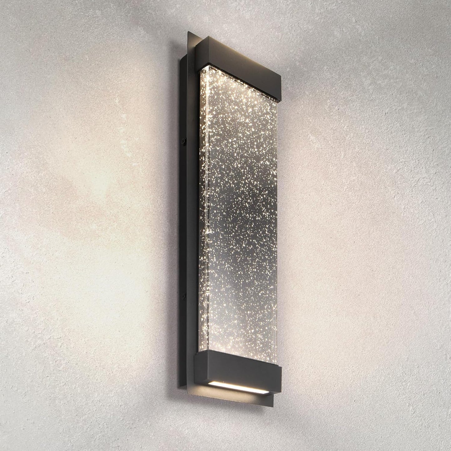 ASD Lighting LED Outdoor Wall Sconce 18 22W 120-277V CCT Selectable 3000/4000/5000K Dimmable Clear Seeded Glass, Black ETL