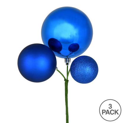 Vickerman 18" Blue Ball Ornament Christmas Pick Set of 3