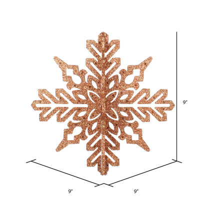 Vickerman 9" Rose Gold 3D Glitter Snowflake Christmas Ornament Pack of 2