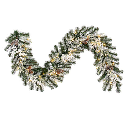 Vickerman 6' x 14" Frosted Berry Mixed Pine Cone Artificial Pre-Lit Garland Warm White LED Lights.