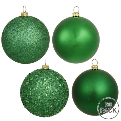 Vickerman 2.4" Green 4-Finish Ball Ornament Assortment 60 per Box