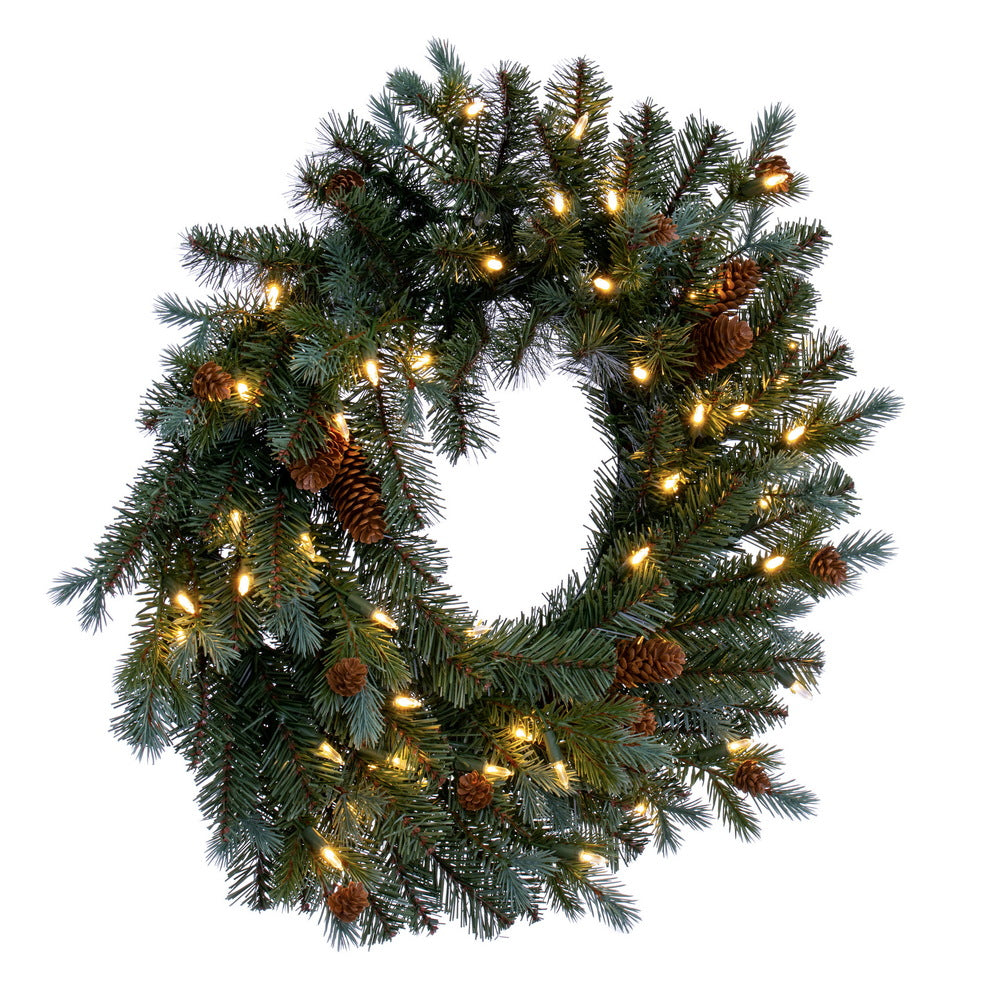 Vickerman 24" Blue Spruce Pine Cone Artificial Pre-Lit Wreath Warm White LED Lights.