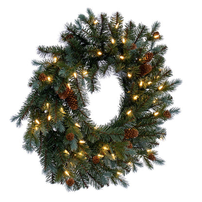 Vickerman 24" Blue Spruce Pine Cone Artificial Pre-Lit Wreath Warm White LED Lights.