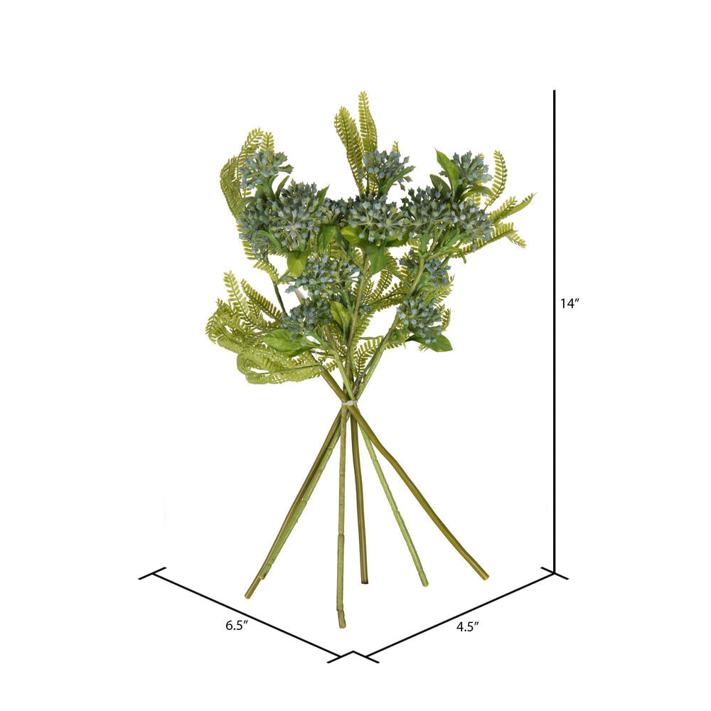 Vickerman 14" Cerulean Blue Artificial Wild Berry and Green Fern Bundle 2 per bag.