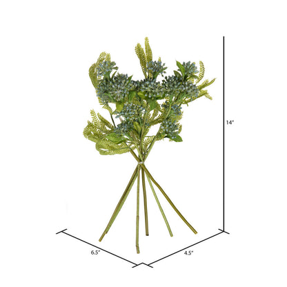 Vickerman 14" Cerulean Blue Artificial Wild Berry and Green Fern Bundle 2 per bag.