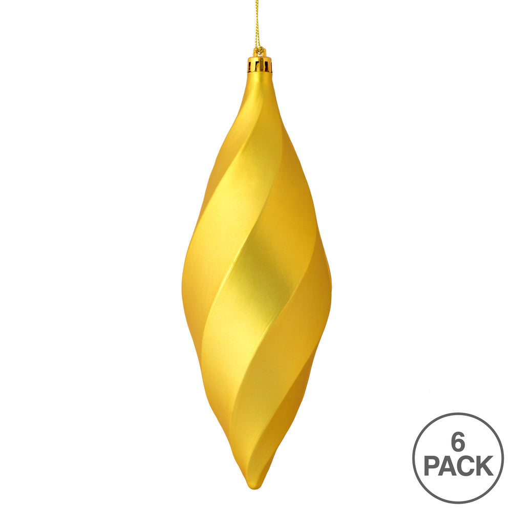 Vickerman 8" Gold Matte Swirl Finial Ornament Pack of 6