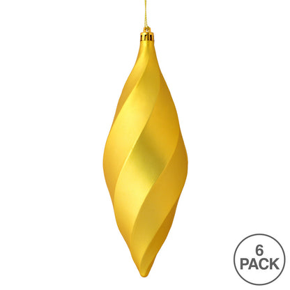 Vickerman 8" Gold Matte Swirl Finial Ornament Pack of 6