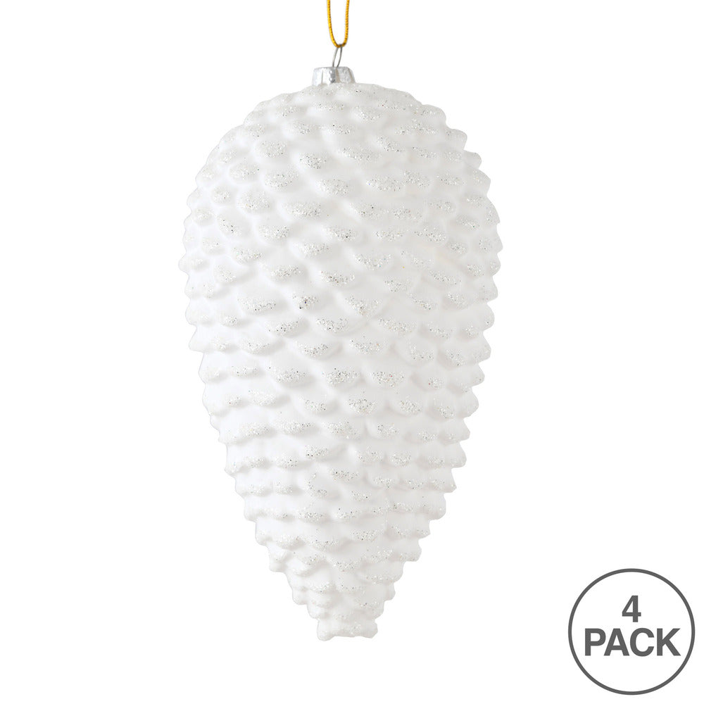 Vickerman 7" White Matte Glitter Pinecone Christmas Ornament 4 per pack