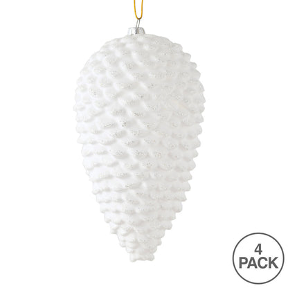 Vickerman 7" White Matte Glitter Pinecone Christmas Ornament 4 per pack