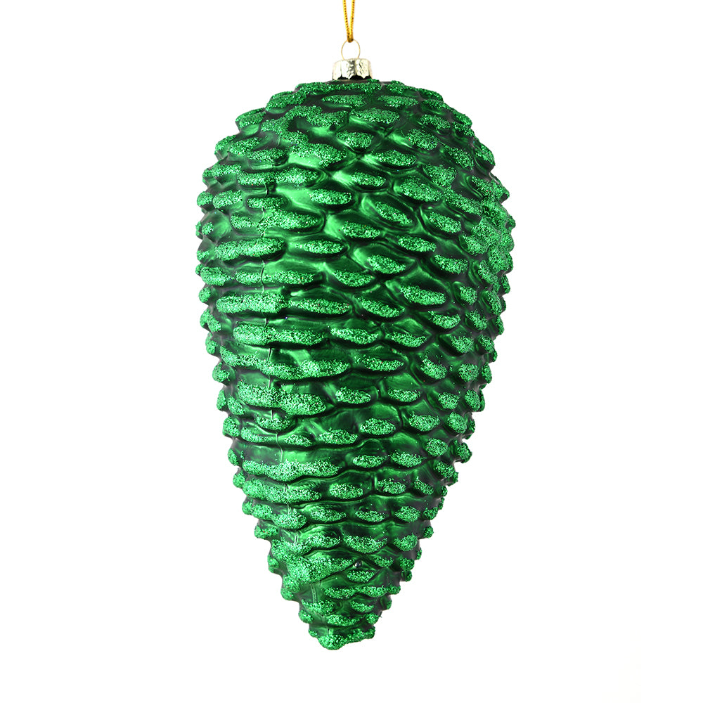 Vickerman 10" Emerald Matte Glitter Pinecone Christmas Ornament Pack of 2