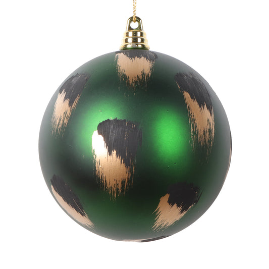 Vickerman 4" Matte Emerald Ball Ornament with Gold and Black Brush Strokes 4 per bag.