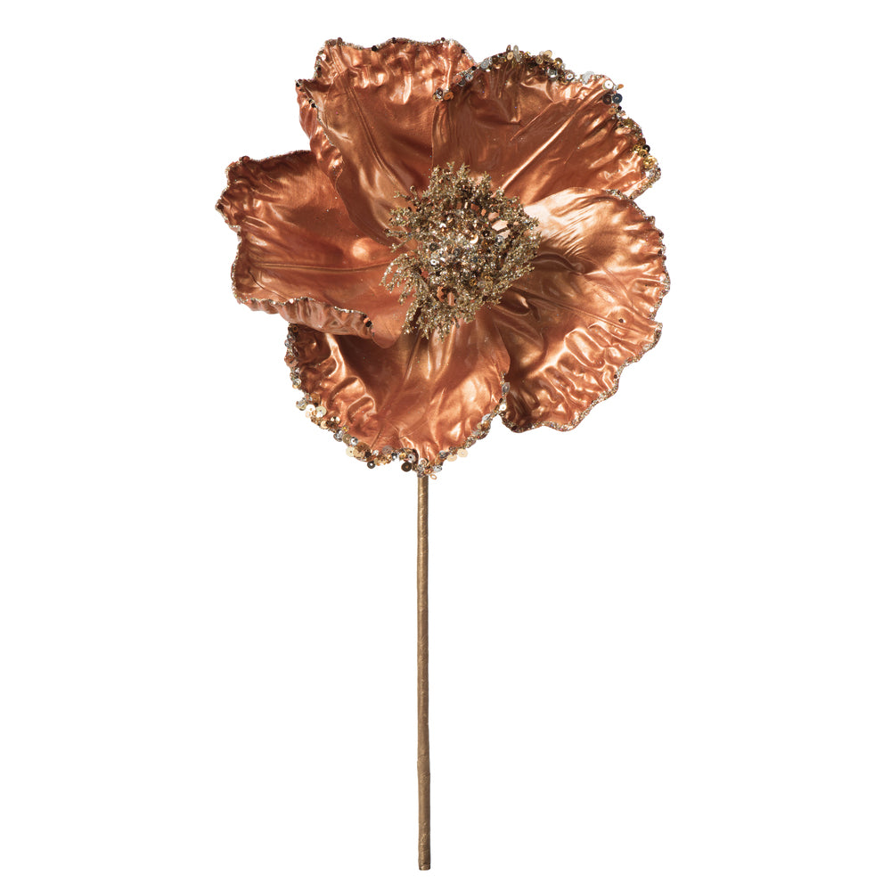 Vickerman 14" Mocha Pearl Glitter Poppy 8" Flower Head 3/Bag. This flower features eye-catching glitter accents that will take your decorating project to the next level. Includes 3 pieces per bag.