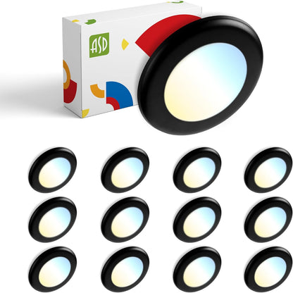 ASD Lighting LED Disk Light 4inch 10W 120V Triac 2700/3000/3500/4000/5000K Black UL Energy Star 12 pack