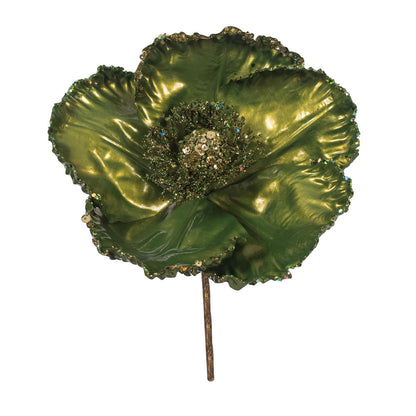 Vickerman 14" Lime Pearl Glitter Poppy 8" Flower Head 3/Bag. This flower features eye-catching glitter accents that will take your decorating project to the next level. Includes 3 pieces per bag.