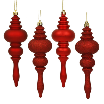 Vickerman 7" Red 4-Finish Finial Ornament 8 per Box