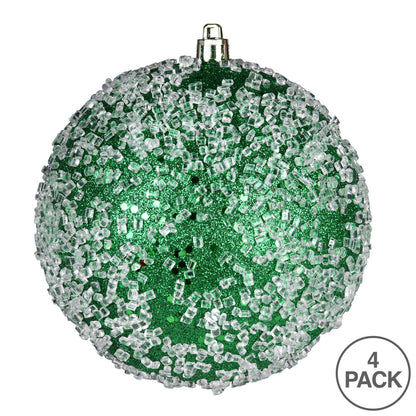 Vickerman 6" Green Glitter Hail Ball Ornament 4 per Bag