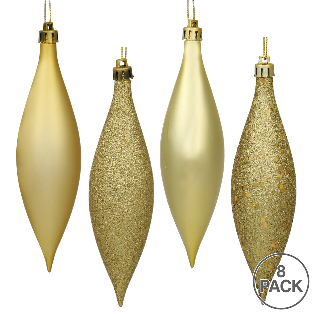 Vickerman 5.5" Gold Finial Drop Christmas Ornament Assorted 4 Finish 8 per Pack