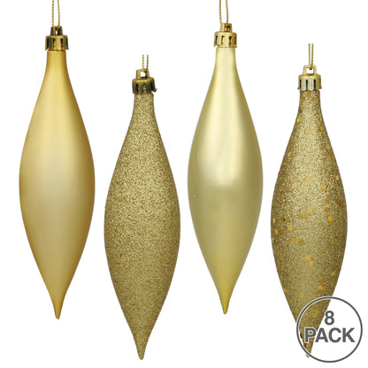 Vickerman 5.5" Gold Finial Drop Christmas Ornament Assorted 4 Finish 8 per Pack